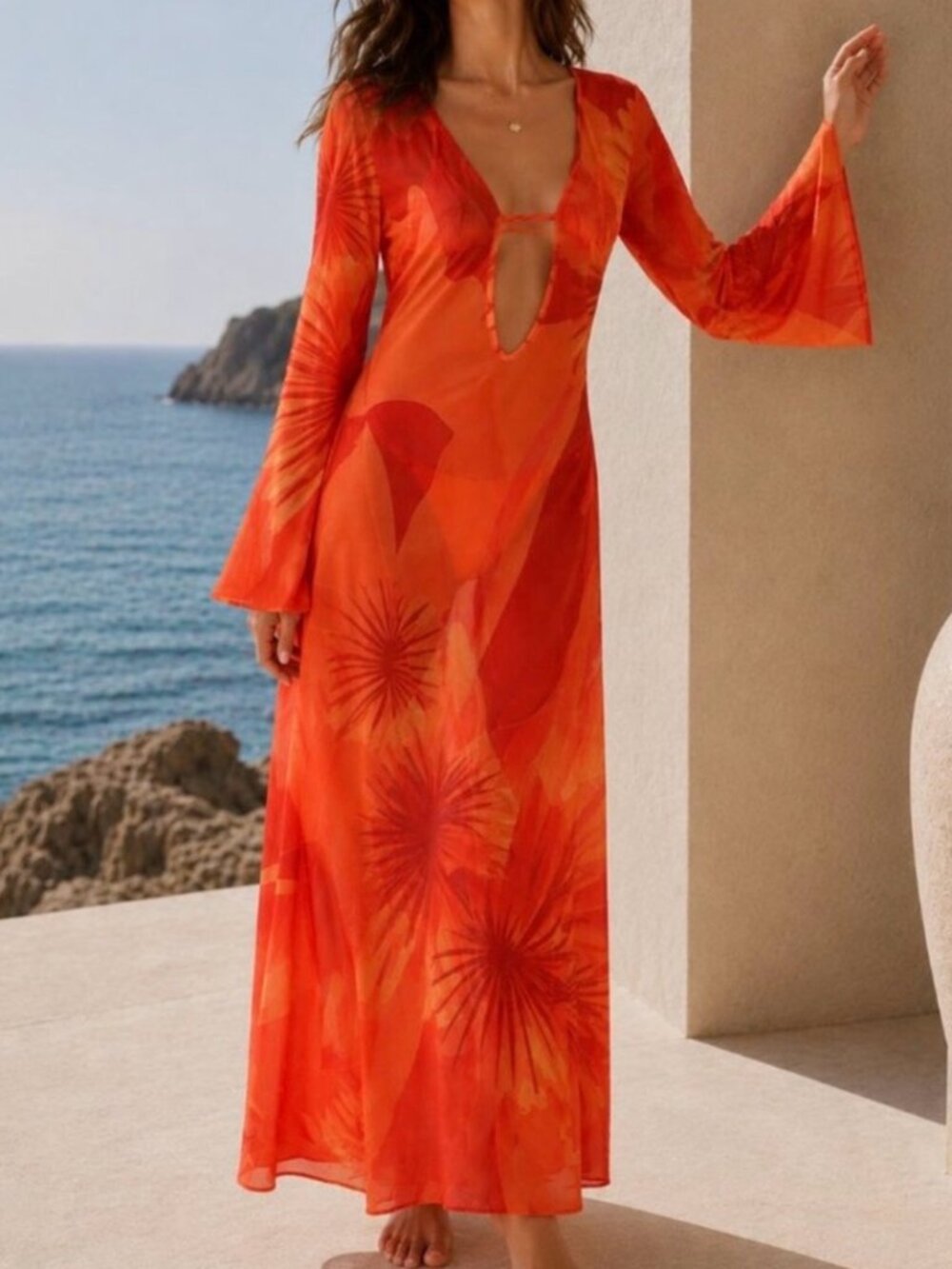 Caroline Constas Bright Orange V-Neck Slip Dress; NWT; size Small.
